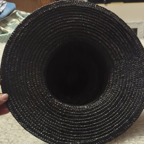 Vintage Wide Brim Ribbon Band Straw Sun Hat - Picture 4 of 11